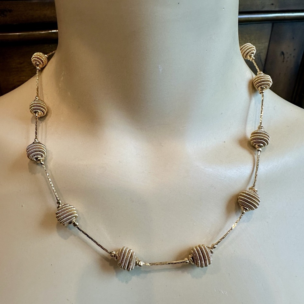 VTG‎ Trifari Chain Necklace 17 Inch Coiled Ball Honeycomb Gold Tone Signed MCM